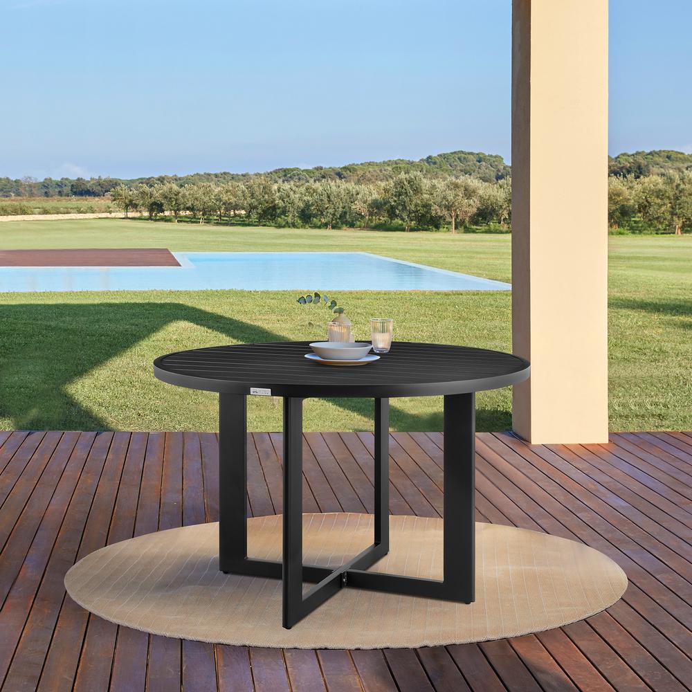 Grand Outdoor Patio Round Dining Table in Aluminum. Picture 8