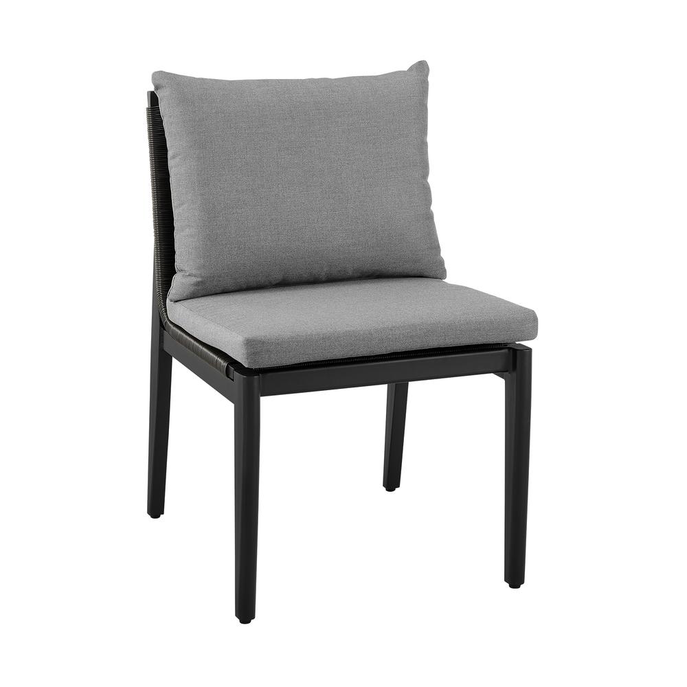 Grand Outdoor Patio Dining Chairs in Aluminum with Grey Cushions - Set of 2. Picture 1