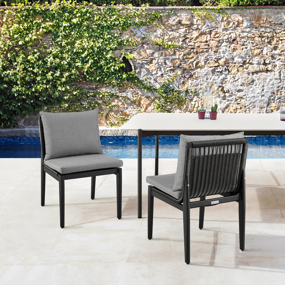 Grand Outdoor Patio Dining Chairs in Aluminum with Grey Cushions - Set of 2. Picture 10