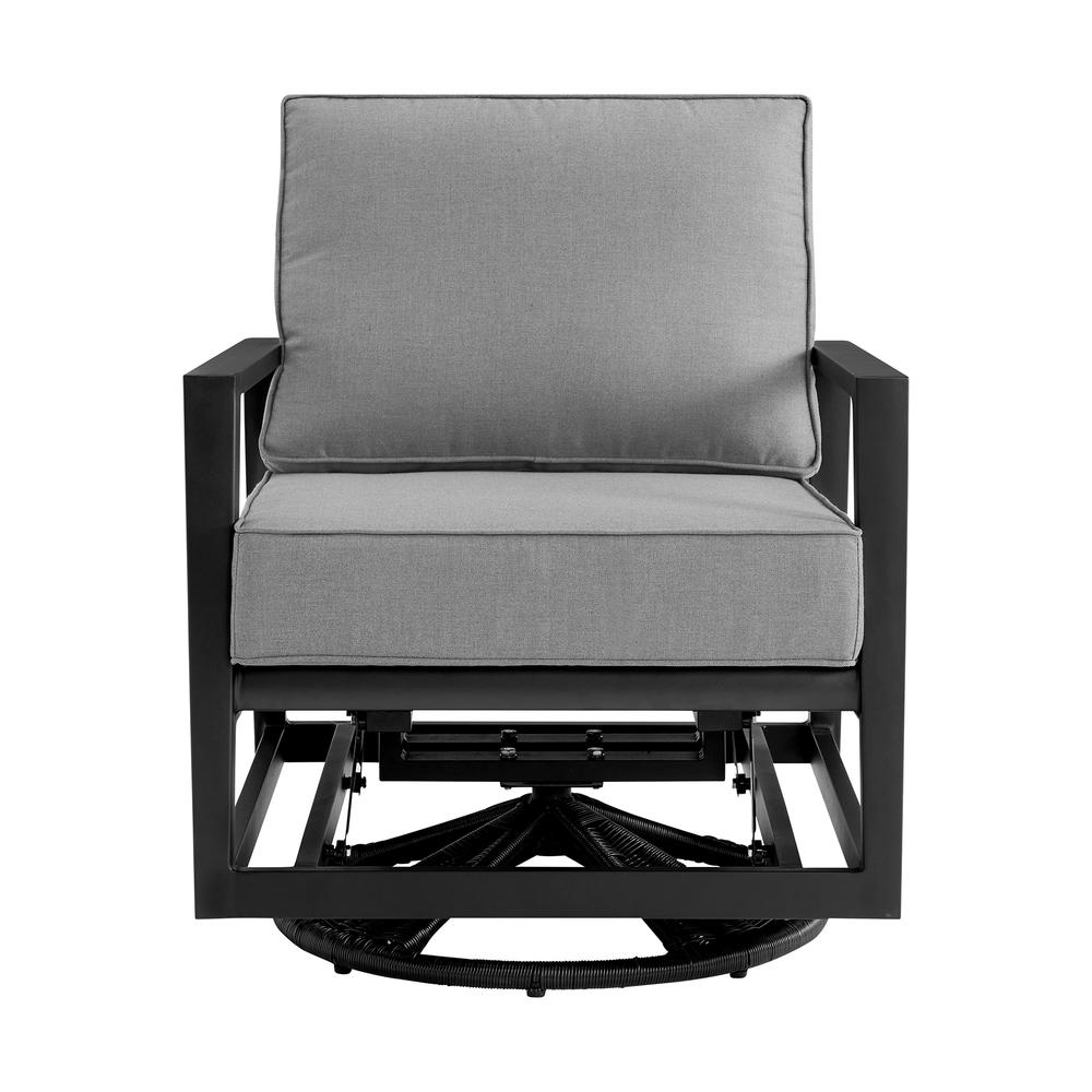Grand Black Aluminum Outdoor Swivel Glider Chair with Dark Gray Cushions. Picture 1