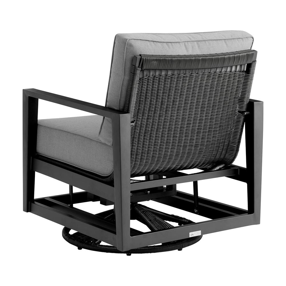 Grand Black Aluminum Outdoor Swivel Glider Chair with Dark Gray Cushions. Picture 2