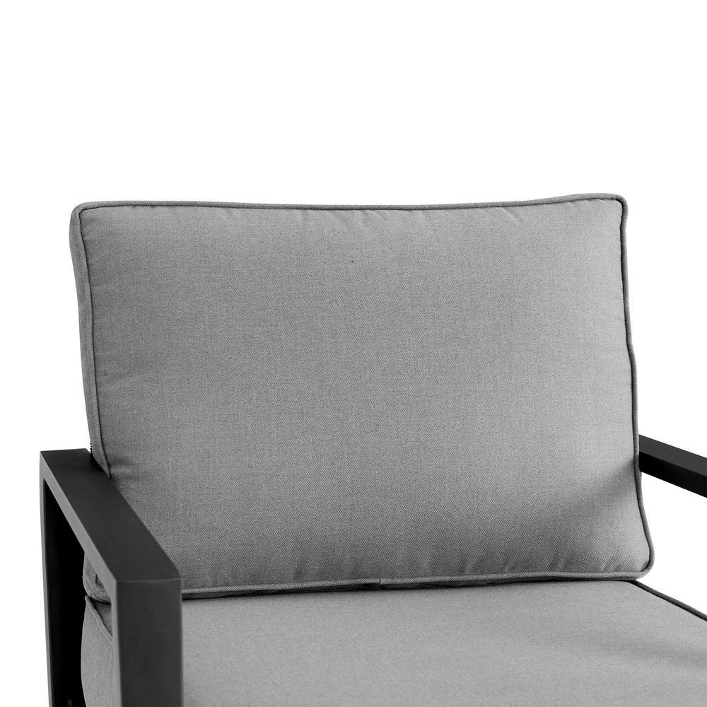 Grand Black Aluminum Outdoor Swivel Glider Chair with Dark Gray Cushions. Picture 3