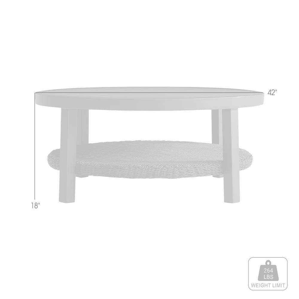 Grand Black Aluminum Outdoor Round Conversation Table with Wicker Shelf. Picture 6