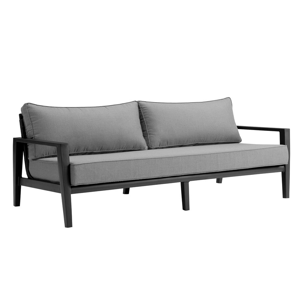 Grand 4 Piece Black Aluminum Outdoor Seating Set with Dark Gray Cushions. Picture 1
