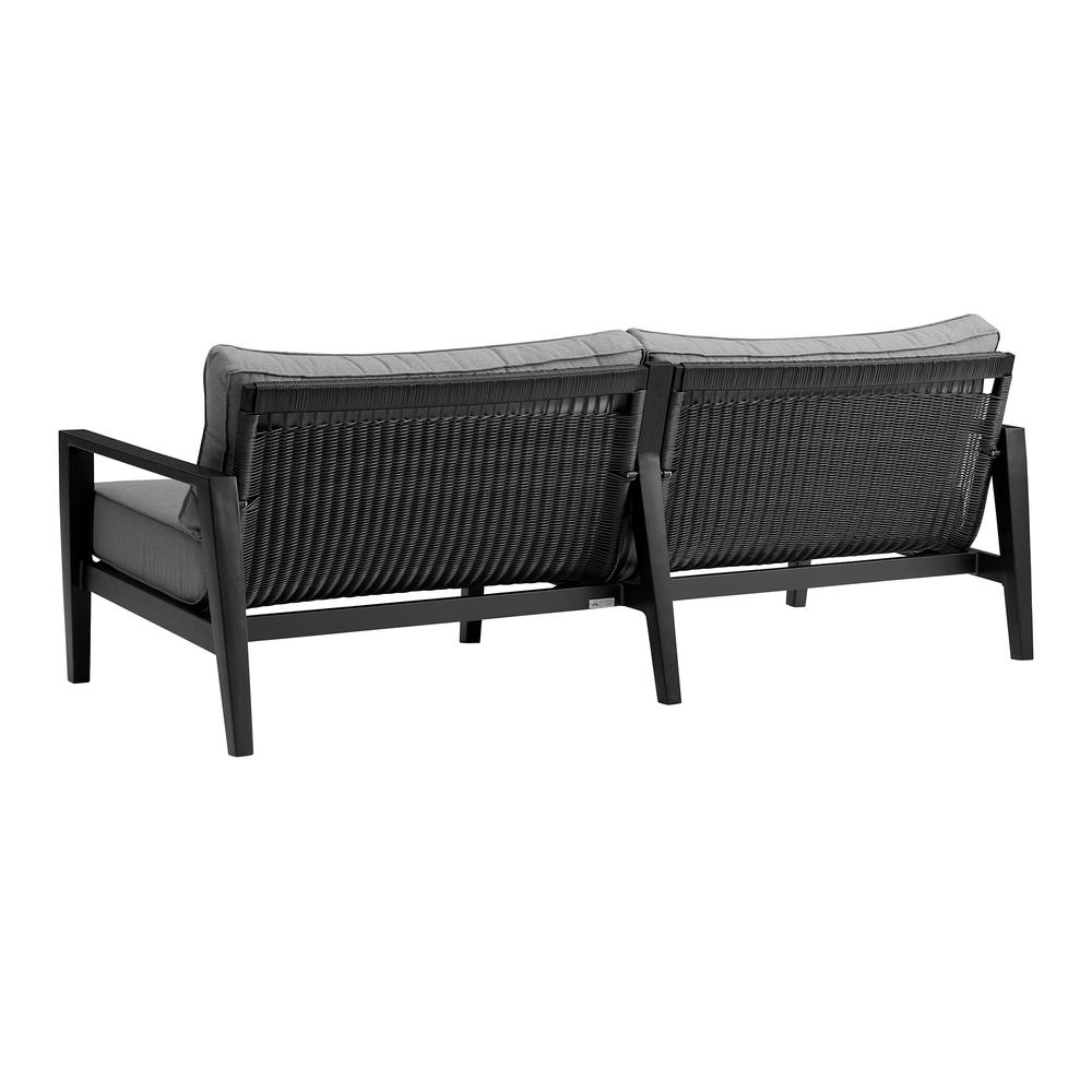 Grand 4 Piece Black Aluminum Outdoor Seating Set with Dark Gray Cushions. Picture 2
