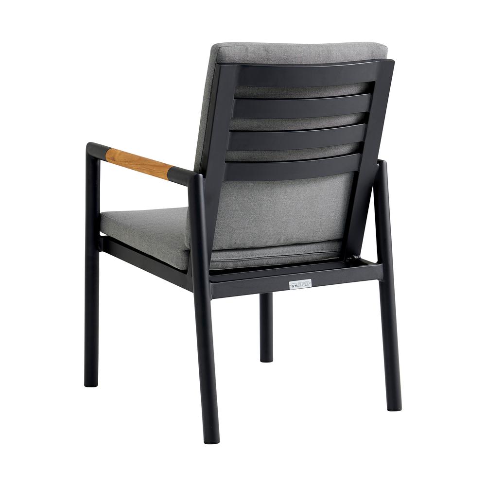 Royal Black Aluminum and Teak Outdoor Dining Chair - Set of 2. Picture 3