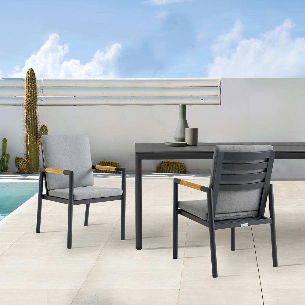 Royal Black Aluminum and Teak Outdoor Dining Chair - Set of 2. Picture 9