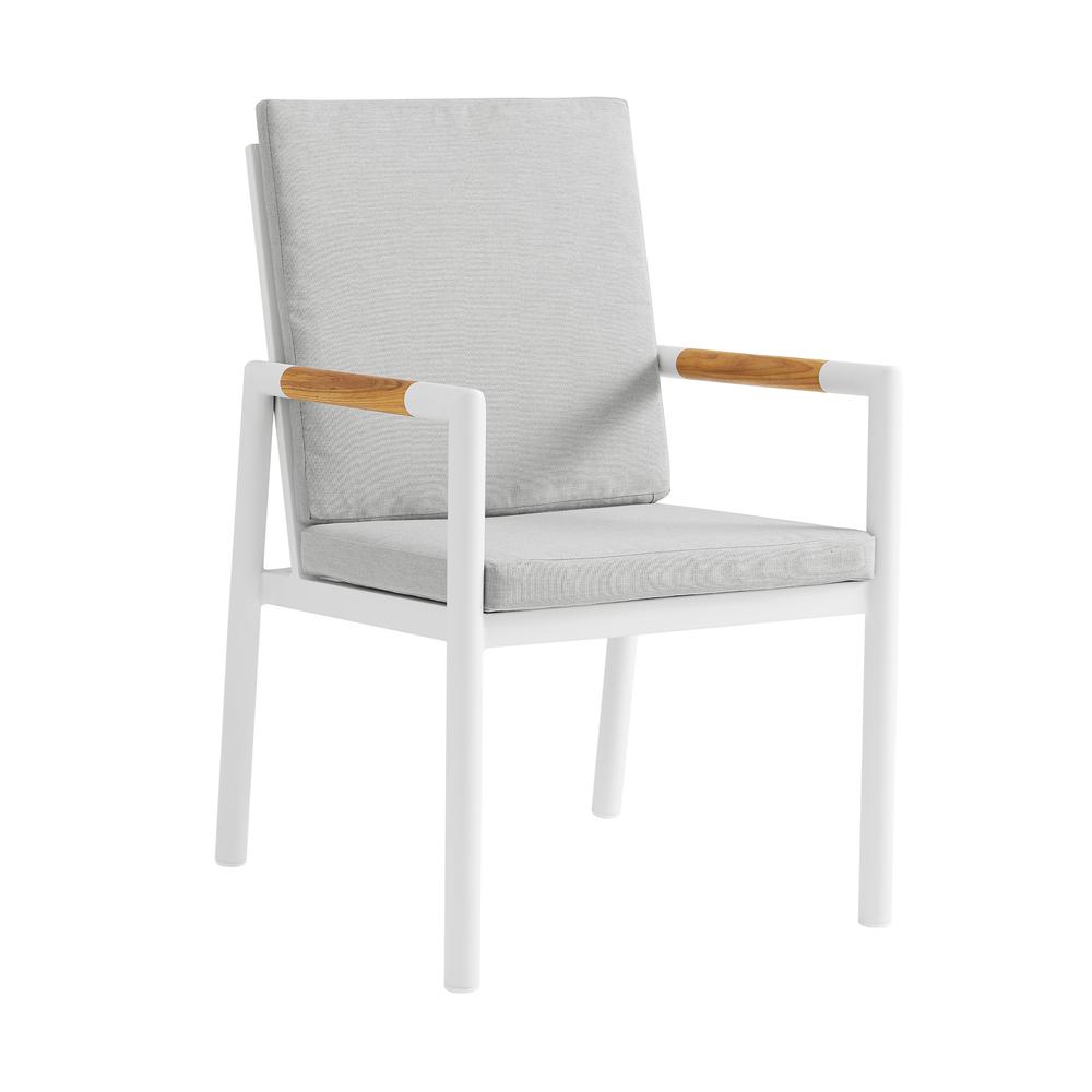 Royal White Aluminum and Teak Outdoor Dining Chair - Set of 2. Picture 1