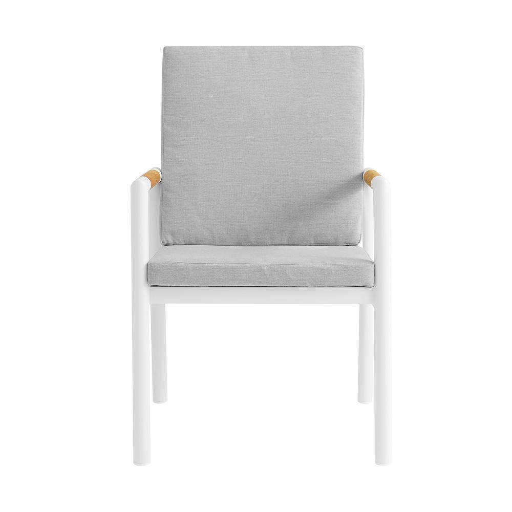Royal White Aluminum and Teak Outdoor Dining Chair - Set of 2. Picture 2