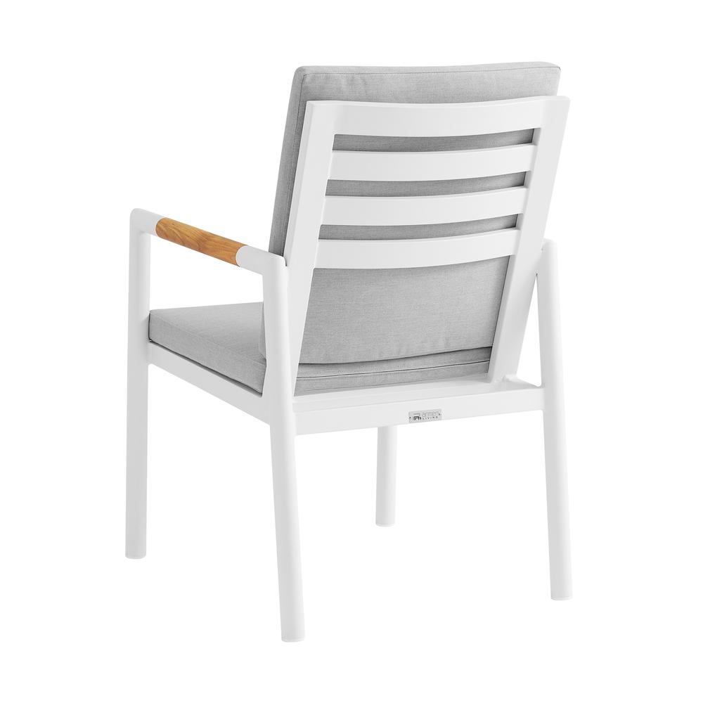 Royal White Aluminum and Teak Outdoor Dining Chair - Set of 2. Picture 3