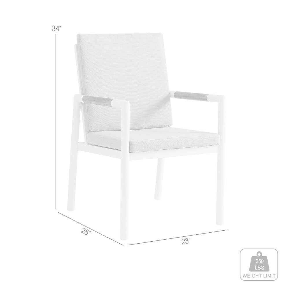 Royal White Aluminum and Teak Outdoor Dining Chair - Set of 2. Picture 8