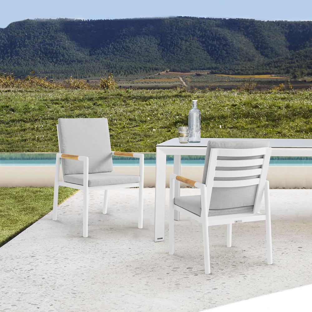Royal White Aluminum and Teak Outdoor Dining Chair - Set of 2. Picture 9