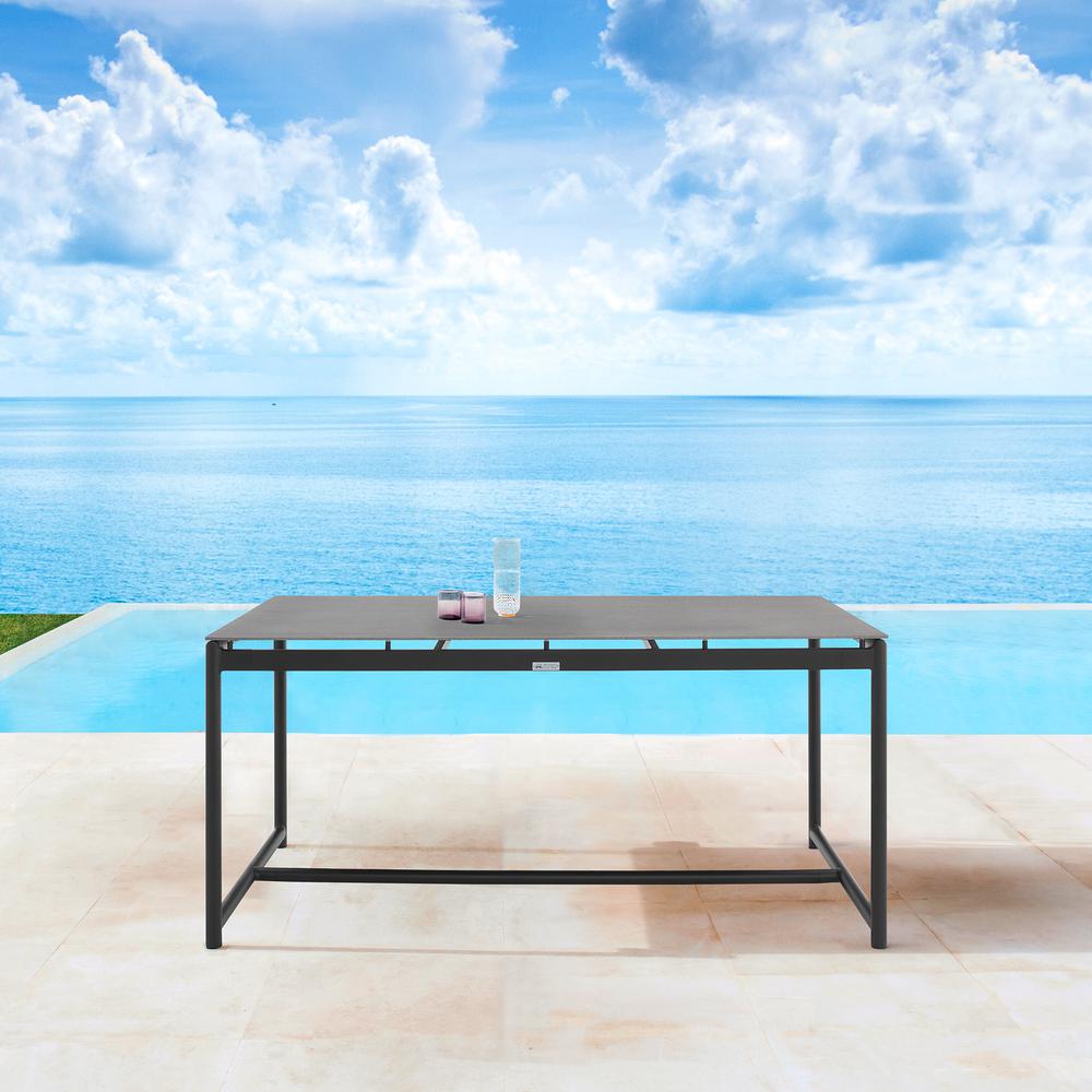 Royal Black Aluminum and Teak Outdoor Dining Table with Stone Top. Picture 6