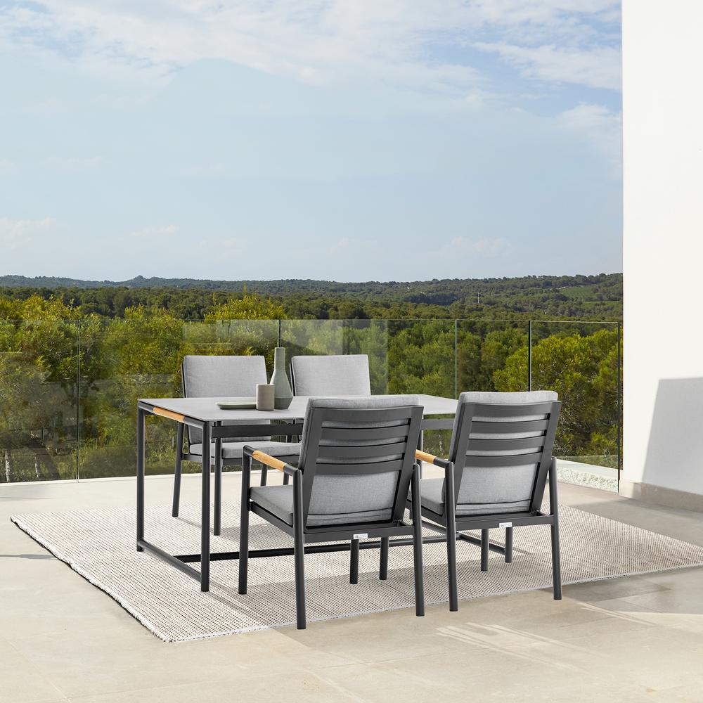Royal 5 Piece Black Aluminum and Teak Outdoor Dining Set with Dark Gray Fabric. Picture 10