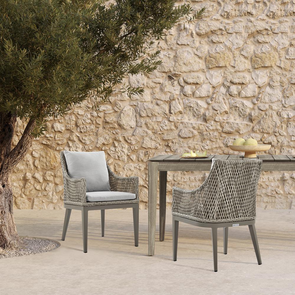 Silvana Outdoor Wicker and Aluminum Gray Dining Chair - Set of 2. Picture 9