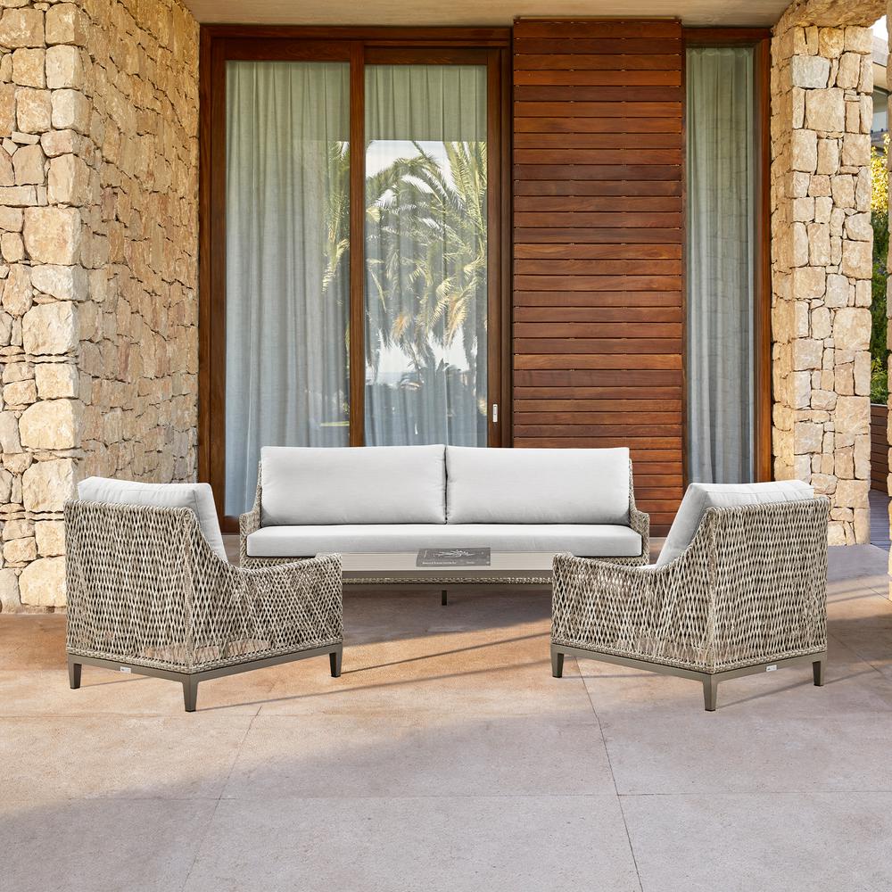 Silvana 4 Piece Outdoor Gray Fabric and Wicker Conversation Set. Picture 9