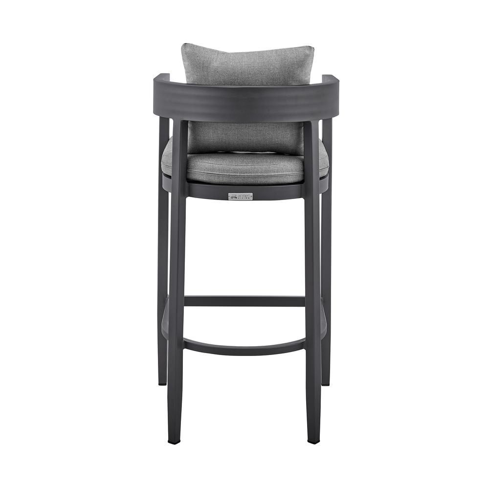 Argiope Outdoor Patio Counter Height Bar Stool in Aluminum with Grey Cushions. Picture 4