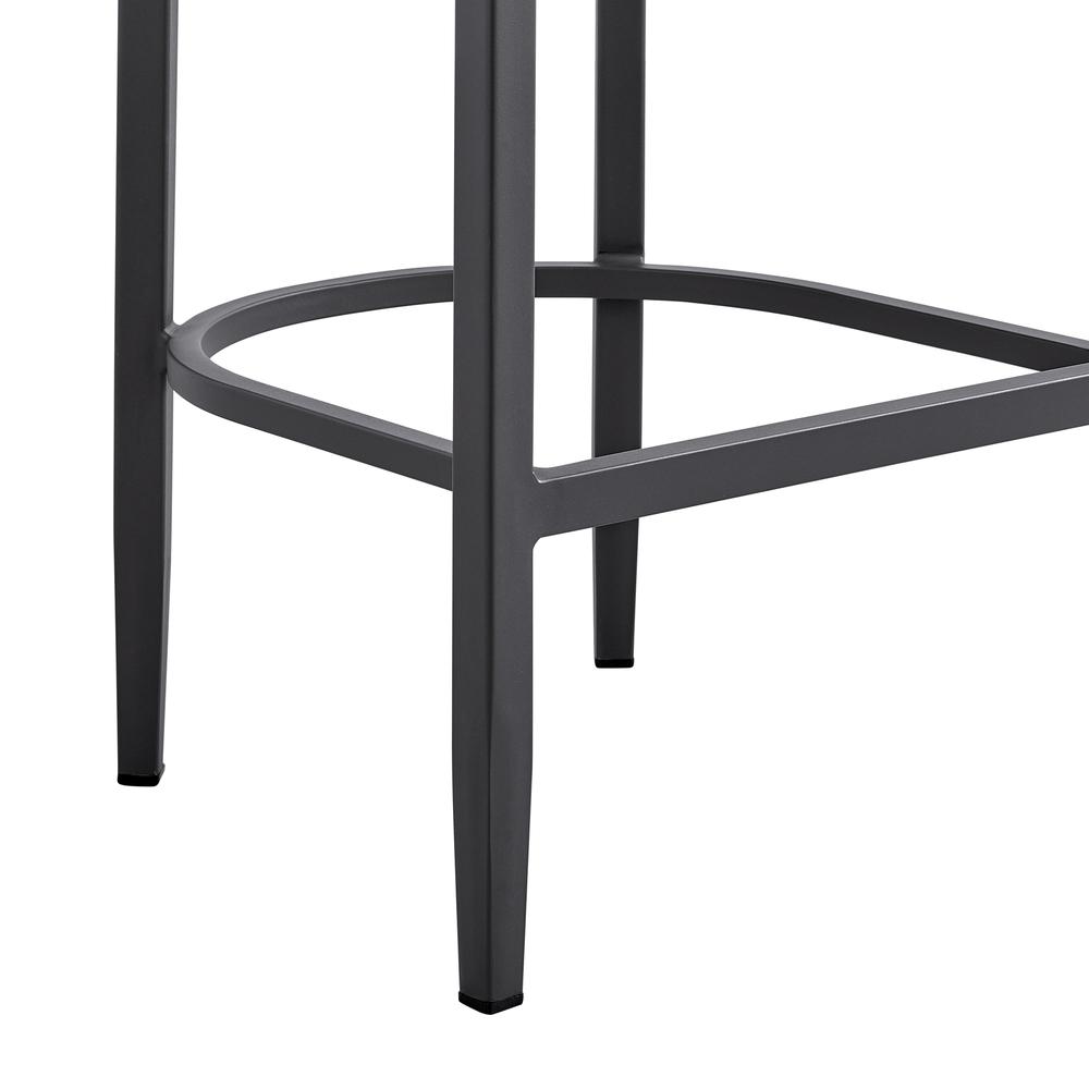 Argiope Outdoor Patio Counter Height Bar Stool in Aluminum with Grey Cushions. Picture 6