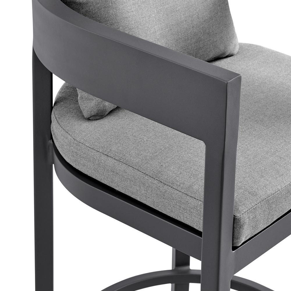 Argiope Outdoor Patio Bar Stool in Aluminum with Grey Cushions. Picture 5
