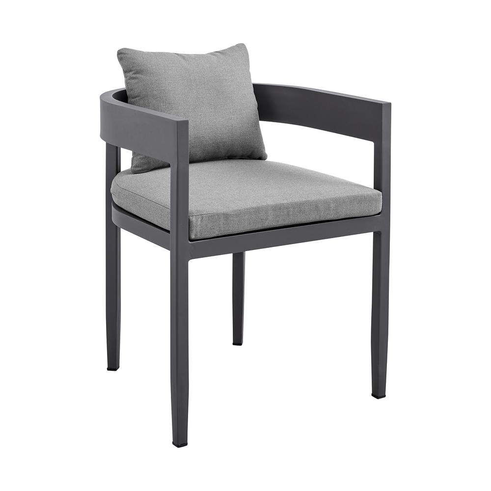 Argiope Outdoor Patio Dining Chairs in Aluminum with Grey Cushions - Set of 2. Picture 1