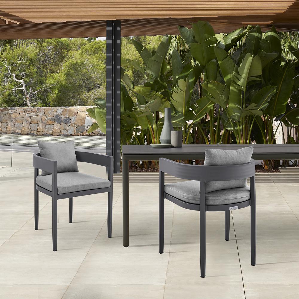 Argiope Outdoor Patio Dining Chairs in Aluminum with Grey Cushions - Set of 2. Picture 10