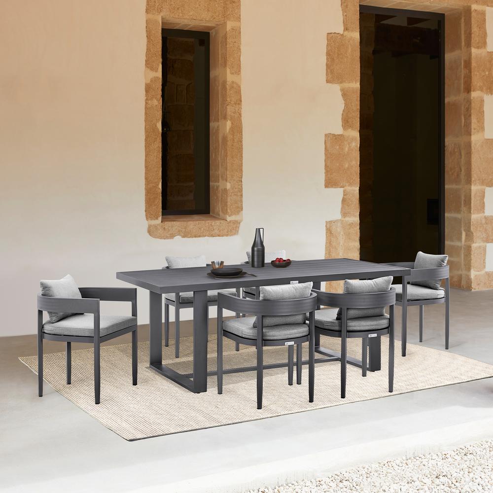 Argiope Outdoor Patio 7-Piece Dining Table Set in Aluminum with Grey Cushions. Picture 10