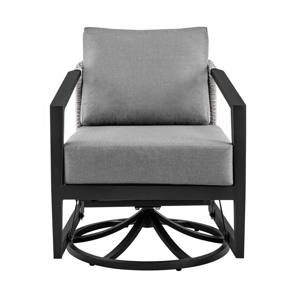 Aileen Outdoor Patio Swivel Lounge Chair in Aluminum with Grey Cushions. Picture 1