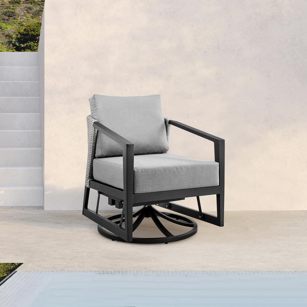 Aileen Outdoor Patio Swivel Lounge Chair in Aluminum with Grey Cushions. Picture 9