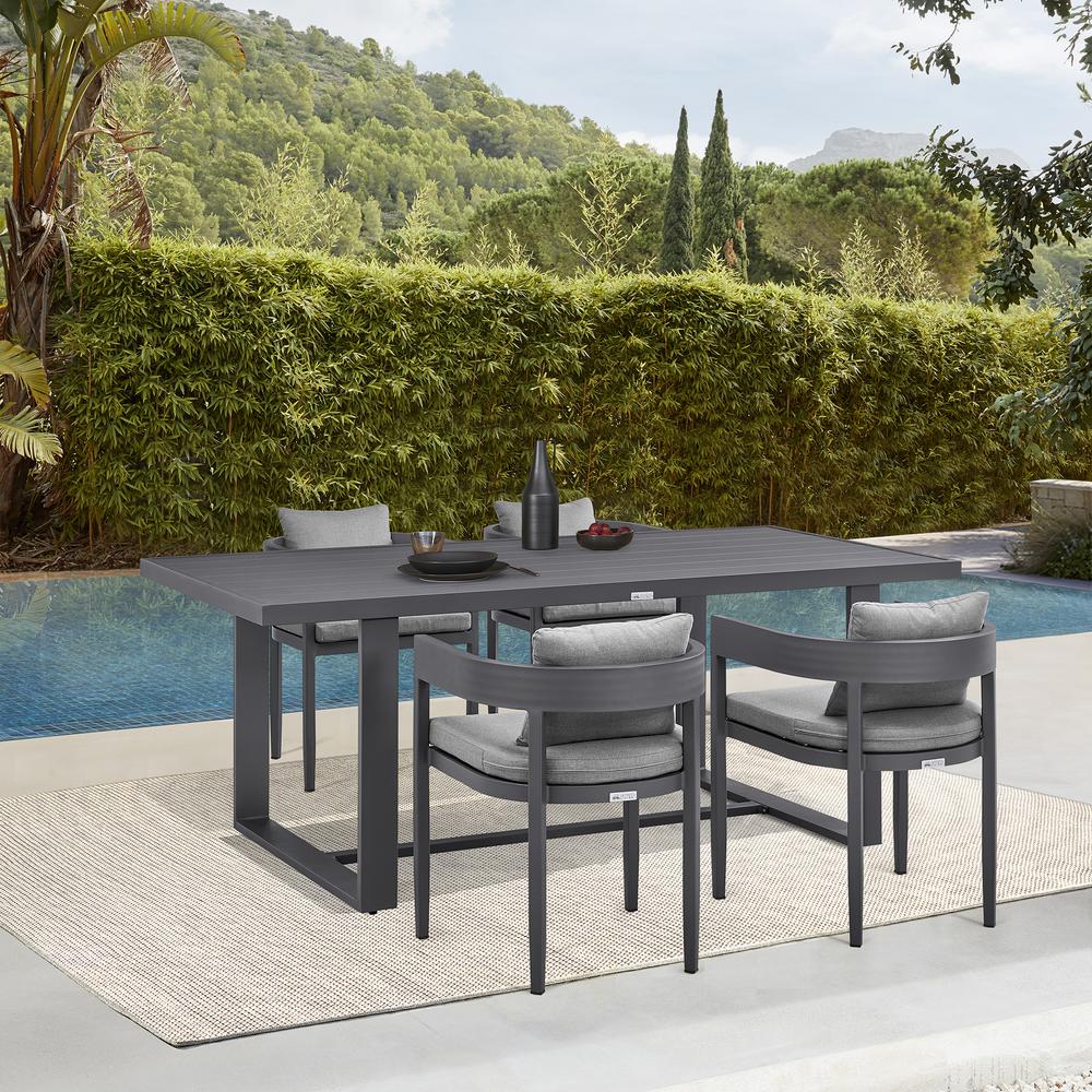 Argiope Outdoor Patio 5-Piece Dining Table Set in Aluminum with Grey Cushions. Picture 10