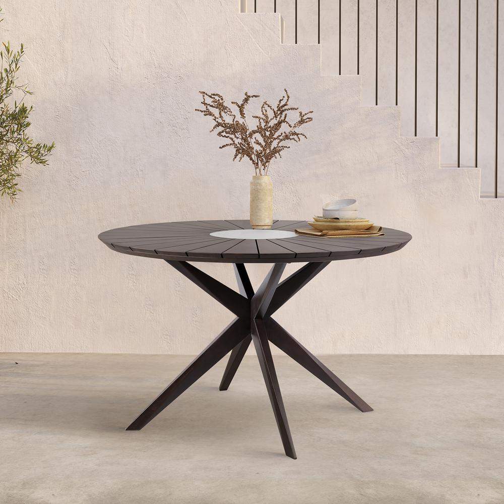 Sachi Outdoor Dark Eucalyptus Wood and Concrete Round Dining Table. Picture 6