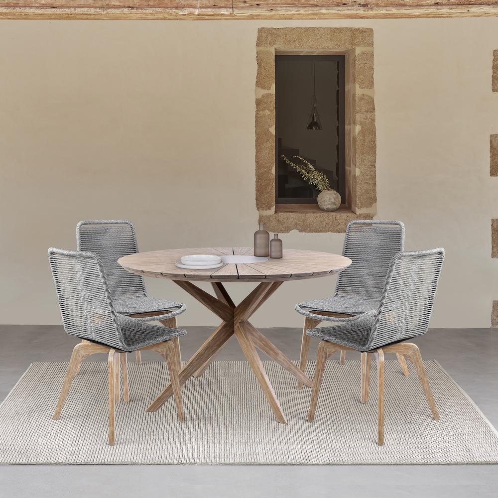 Sachi and Island Outdoor 5 Piece Light Eucalyptus and Concrete Dining Set. Picture 9
