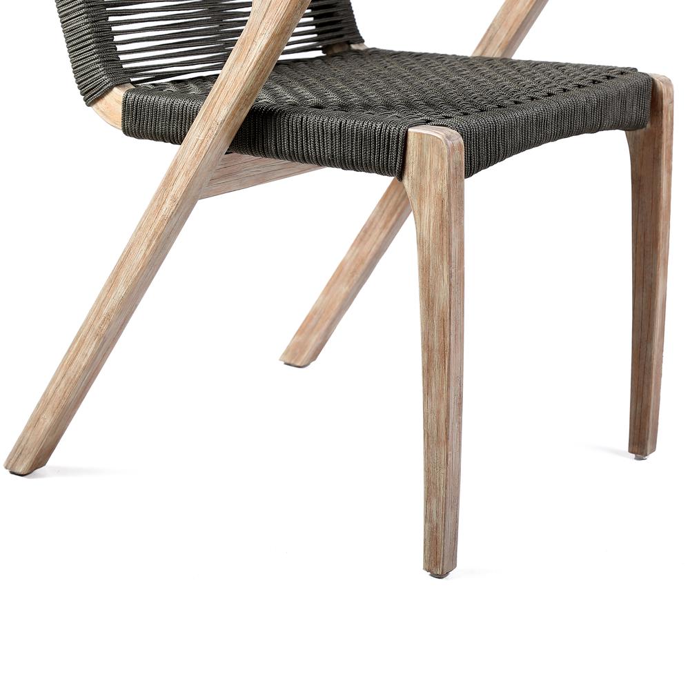 Nabila Outdoor Light Eucalyptus Wood and Charcoal Rope Dining Chairs - Set of 2. Picture 7