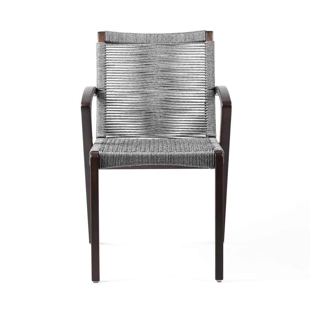 Nabila Outdoor Dark Eucalyptus Wood and Grey Rope Dining Chairs - Set of 2. Picture 2