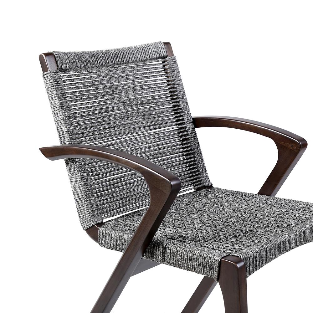 Nabila Outdoor Dark Eucalyptus Wood and Grey Rope Dining Chairs - Set of 2. Picture 4
