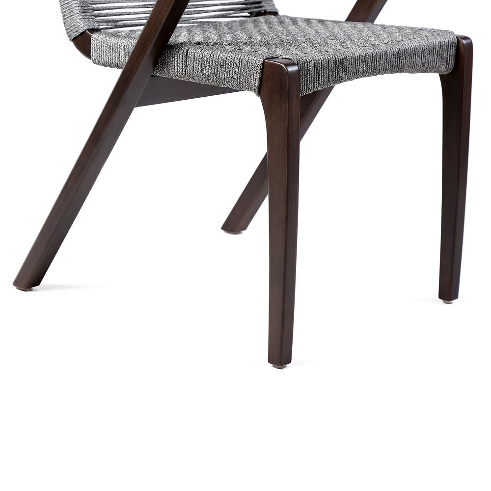 Nabila Outdoor Dark Eucalyptus Wood and Grey Rope Dining Chairs - Set of 2. Picture 6