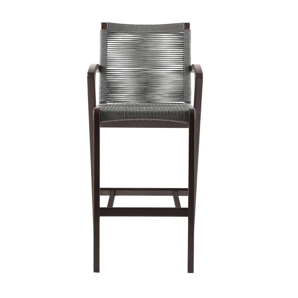 Nabila Outdoor Dark Eucalyptus Wood and Grey Rope Counter and Bar height Stool. Picture 1