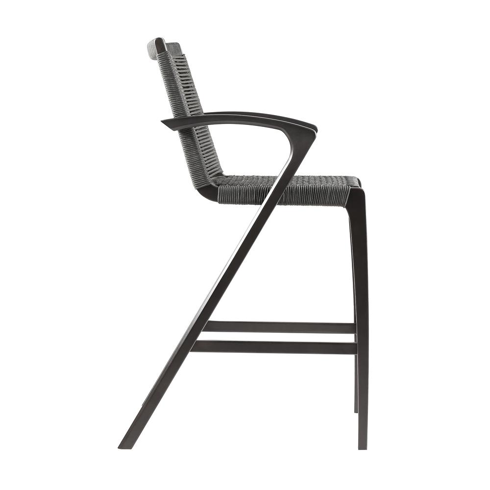 Nabila Outdoor Dark Eucalyptus Wood and Grey Rope Counter and Bar height Stool. Picture 2