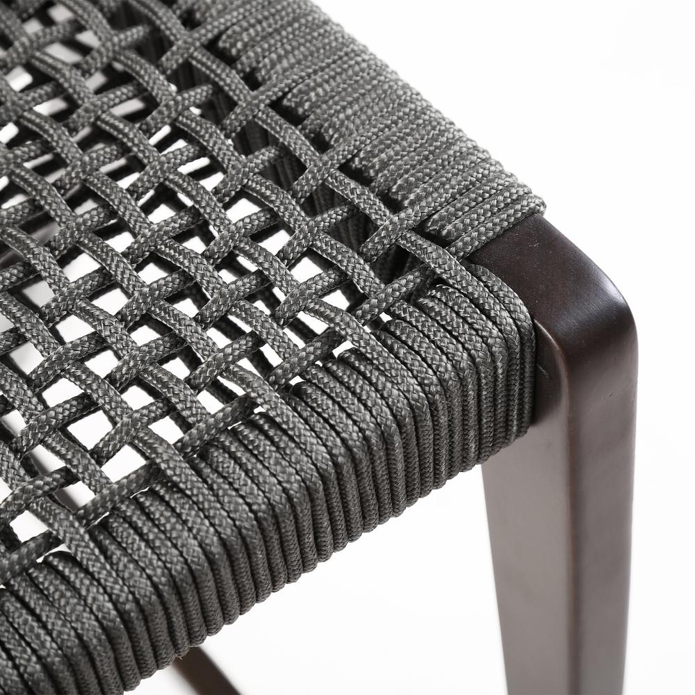 Nabila Outdoor Dark Eucalyptus Wood and Grey Rope Counter and Bar height Stool. Picture 6