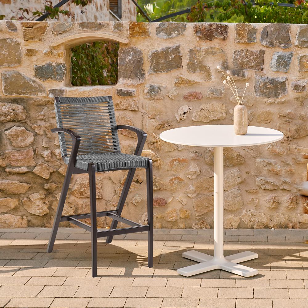 Nabila Outdoor Dark Eucalyptus Wood and Grey Rope Counter and Bar height Stool. Picture 9