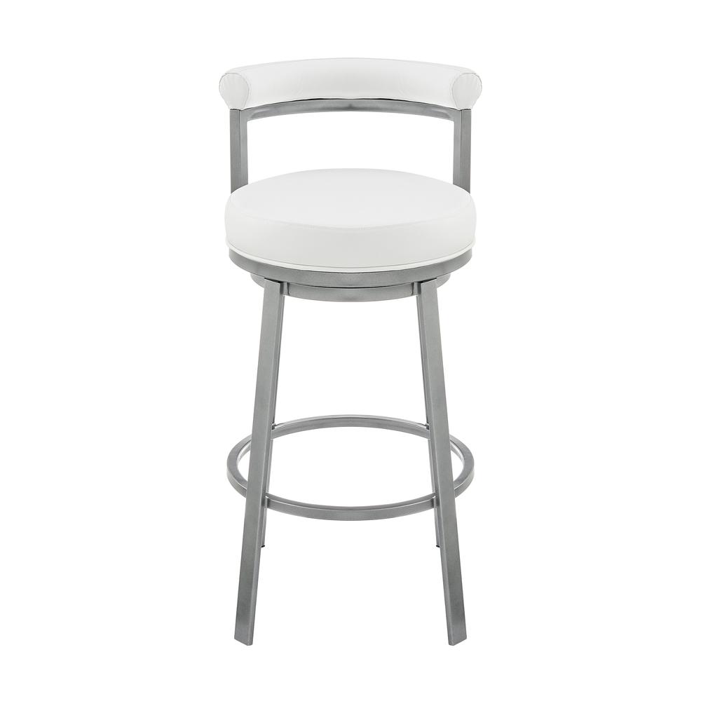 Neura Swivel Counter or Bar Stool in Cloud Finish with White Faux Leather. Picture 1