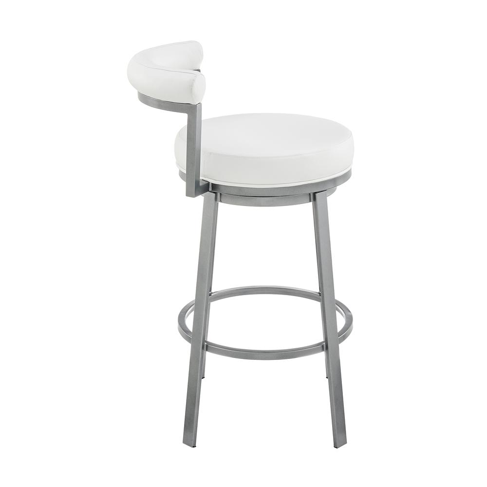 Neura Swivel Counter or Bar Stool in Cloud Finish with White Faux Leather. Picture 2