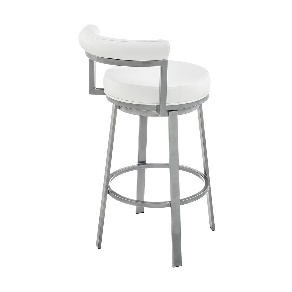 Neura Swivel Counter or Bar Stool in Cloud Finish with White Faux Leather. Picture 3