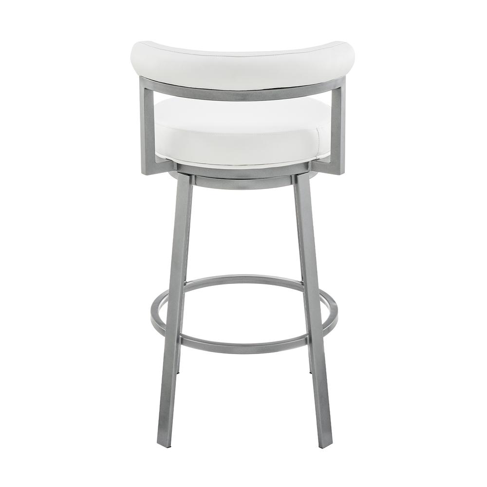 Neura Swivel Counter or Bar Stool in Cloud Finish with White Faux Leather. Picture 4