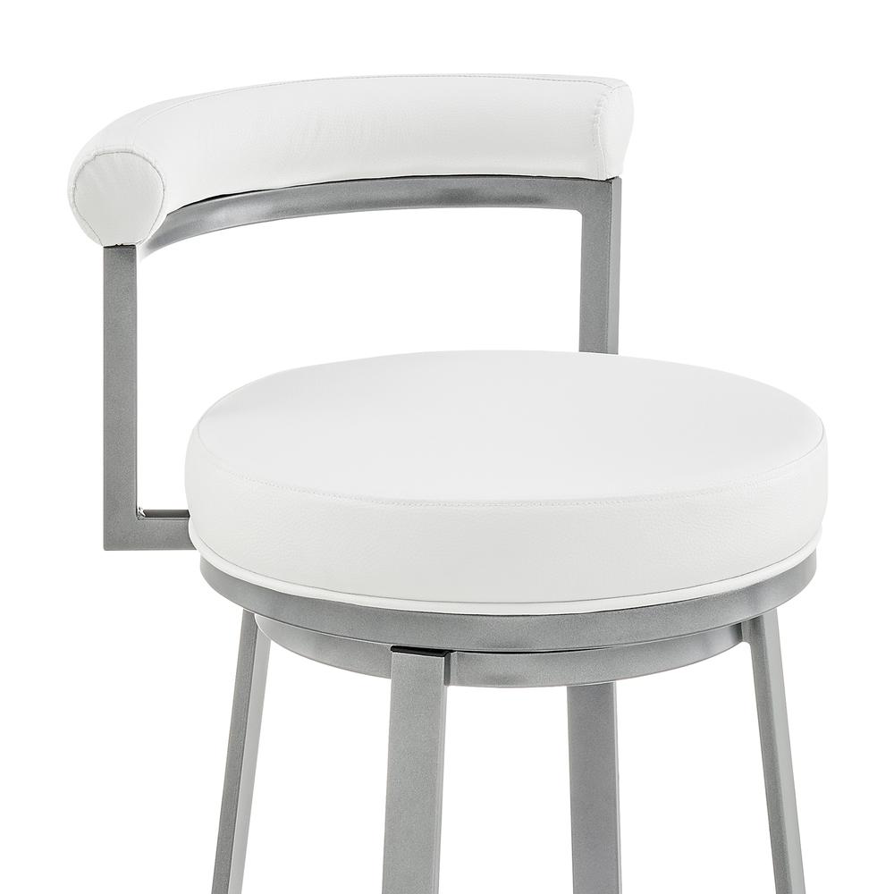Neura Swivel Counter or Bar Stool in Cloud Finish with White Faux Leather. Picture 5