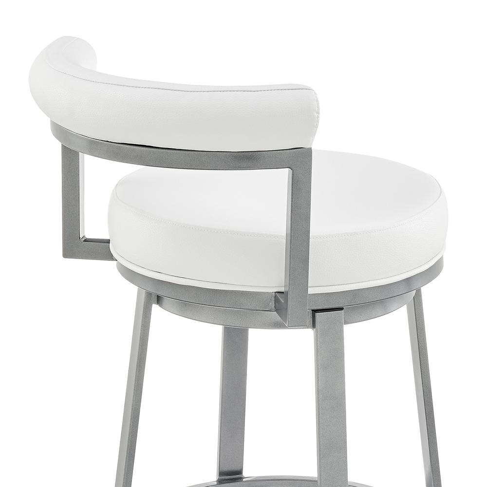 Neura Swivel Counter or Bar Stool in Cloud Finish with White Faux Leather. Picture 6