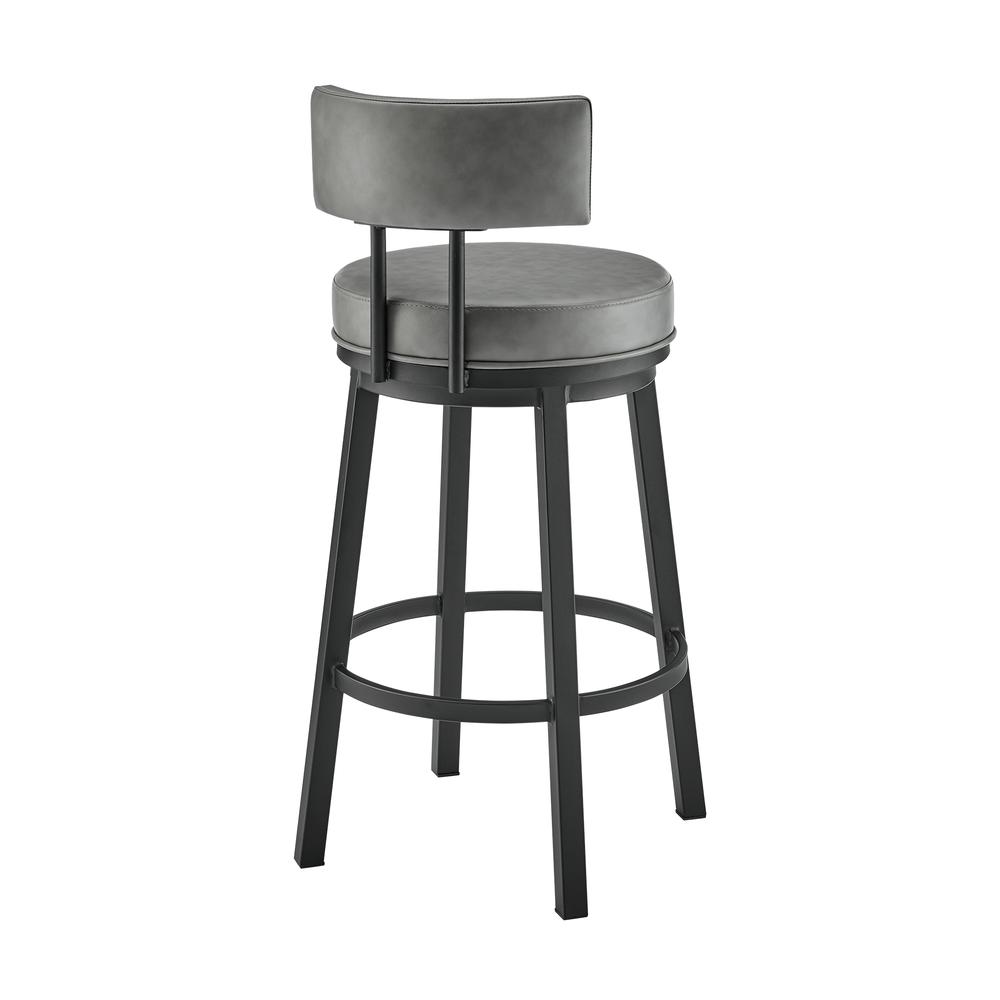 Dalza Swivel Counter or Bar Stool in Black Finish with Grey Faux Leather. Picture 3