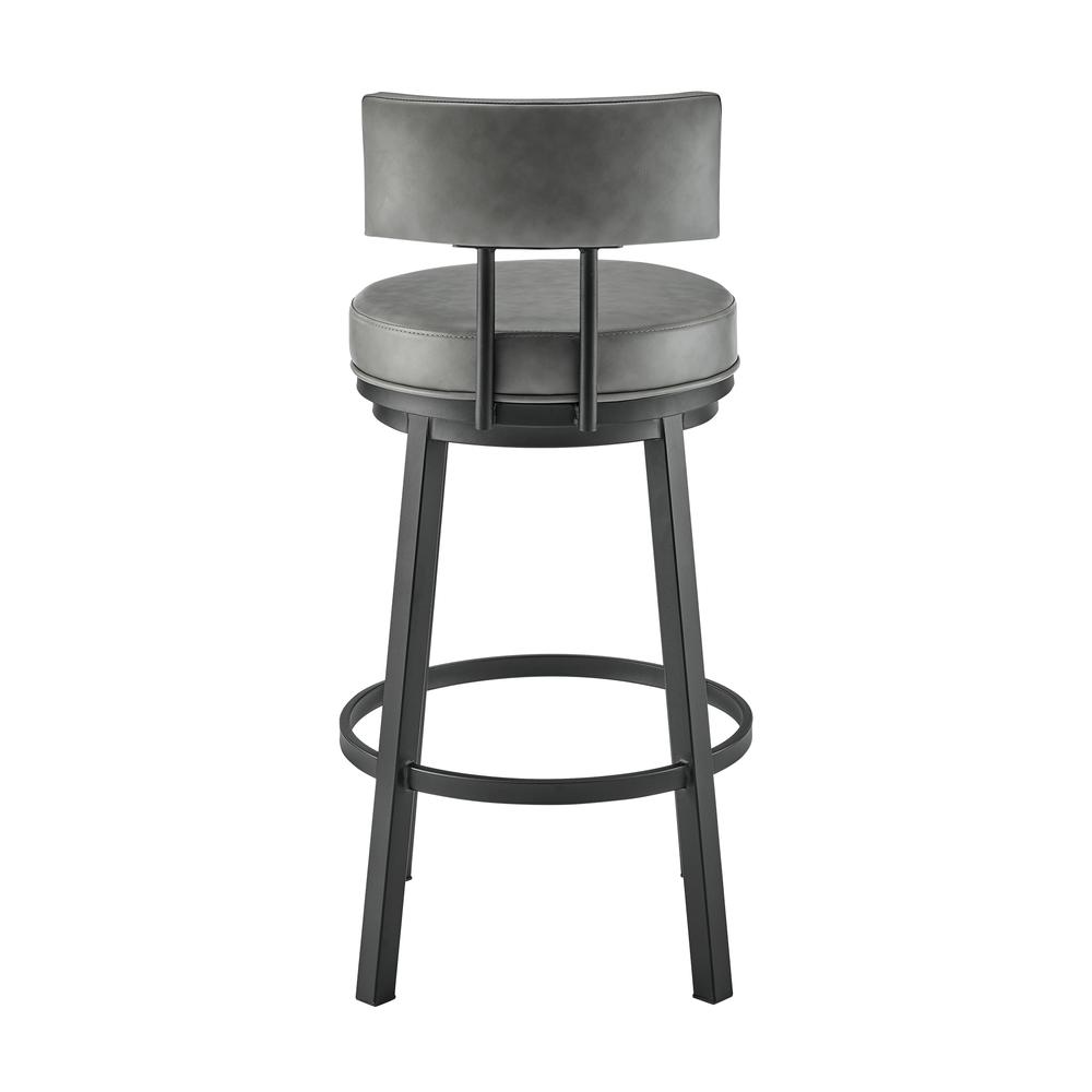 Dalza Swivel Counter or Bar Stool in Black Finish with Grey Faux Leather. Picture 4