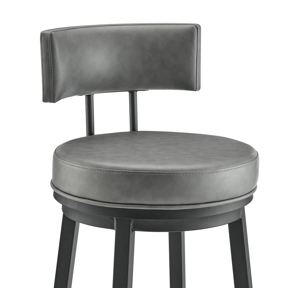 Dalza Swivel Counter or Bar Stool in Black Finish with Grey Faux Leather. Picture 5