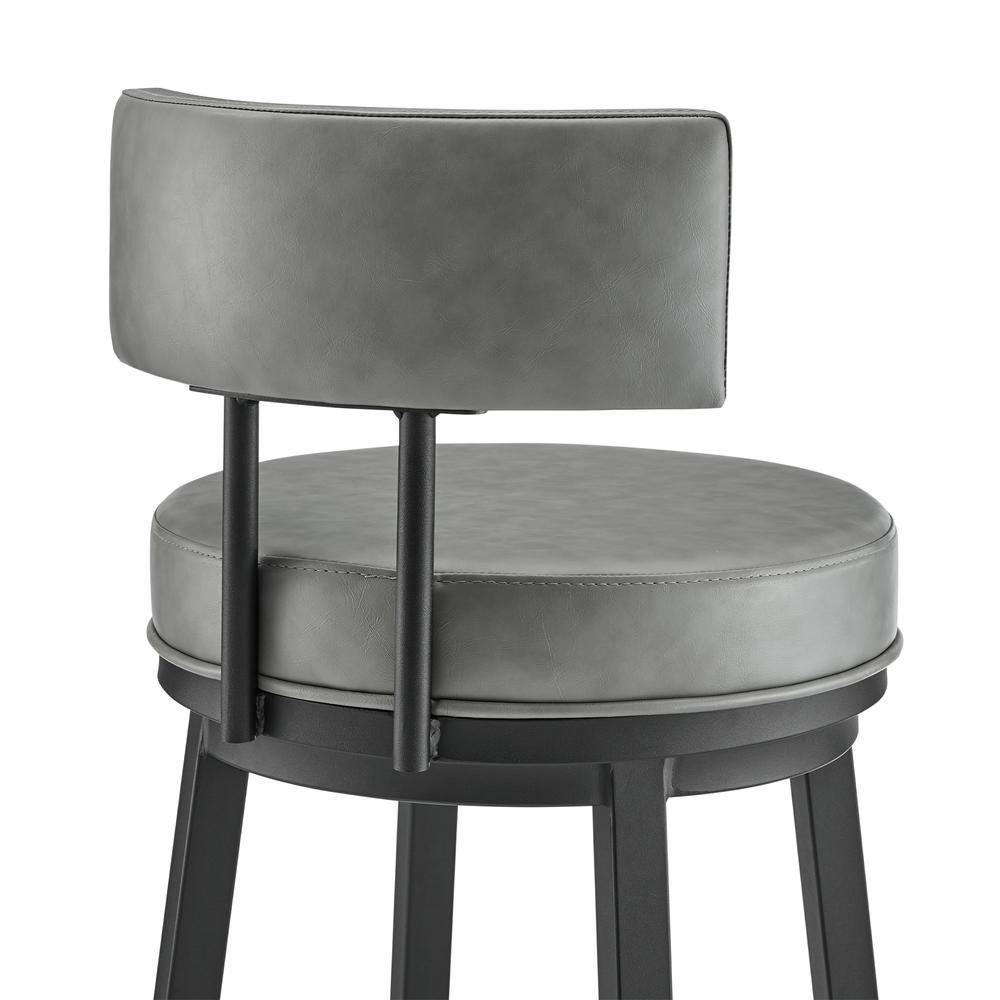 Dalza Swivel Counter or Bar Stool in Black Finish with Grey Faux Leather. Picture 6
