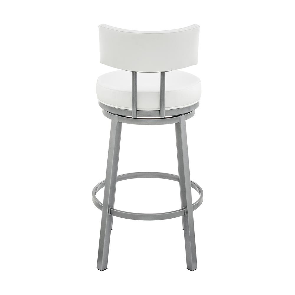 Dalza Swivel Counter or Bar Stool in Cloud Finish with White Faux Leather. Picture 4